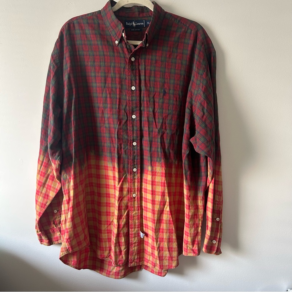 Ralph Lauren custom  bleach dip dude button front cotton shirt XL
